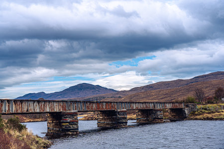 rusty bridge scotland lake river landscape outdoorの写真素材