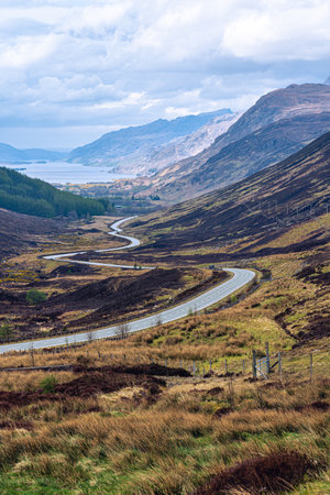 Glencoe in the Highlands of Scotland, scene of the historic 1692 massacre. The old road meanders...