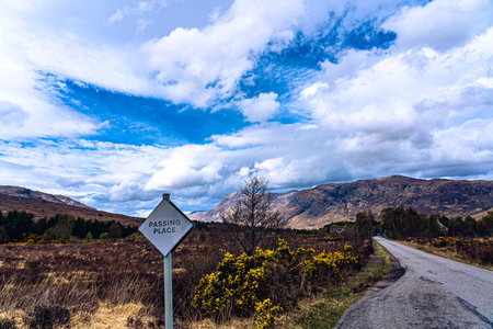 Passing Place Sign, Isle of Skye, Scotlandの写真素材