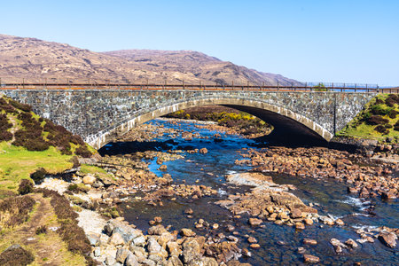 Sligachan, Isle of Skye, Scotland, Britain, under second old stone bridge crossing River Sligachanの写真素材