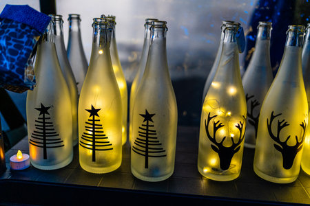 Small lightbulbs in bottles at christmasの写真素材