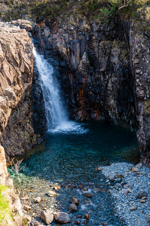 These pools are southeast of Glen Brittle Forest The Fairy Pools are part of a stream running off of the Cuillin mountains on Skye, Scotlandの写真素材
