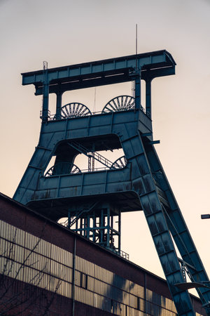 Old mine tower with destroyed building of zeche ewald recklinghausen germanyの写真素材