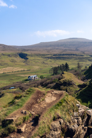 landscape isle of skye house mountainsの写真素材