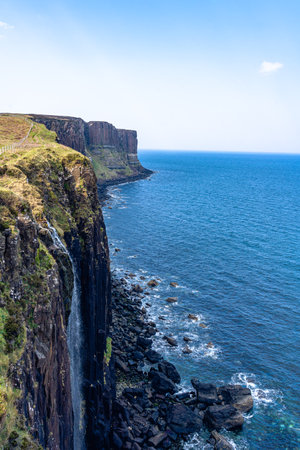 Kilt Rock waterfall on the Isle of Skye in Scotland.の写真素材