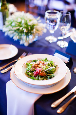 Salad on a dinner tableの写真素材