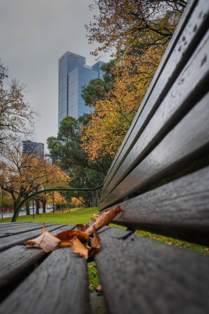 MELBOURNE, AUSTRALIA - 23 May 2020: Park beach pannels leading to building in Melbourne CBDのeditorial素材