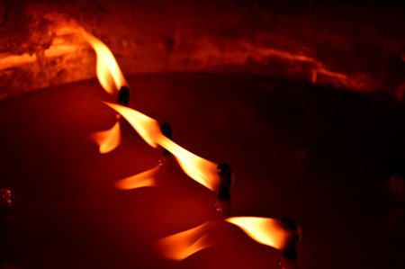 Tibetan candle lighted by yak butterの写真素材