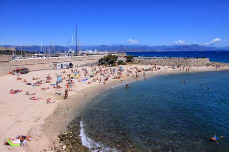 Busy beach in Antibesのeditorial素材