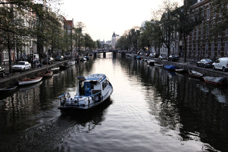 Boat cruising the canalのeditorial素材