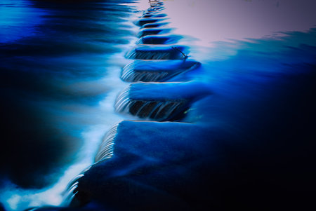 Abstract long exposure of river stepping stonesの写真素材