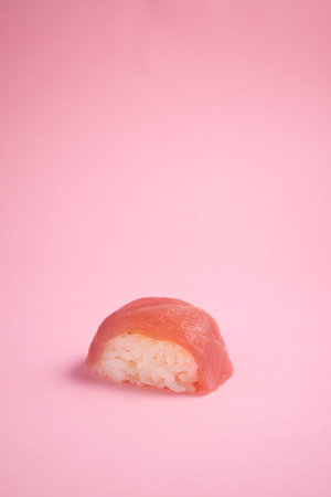 Sushi red tuna on pink backgroundの写真素材
