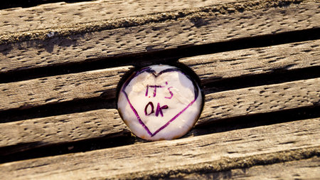 A bottle cap in a piece of wood.の写真素材