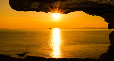 Sunset over the ocean in Scotland.の写真素材