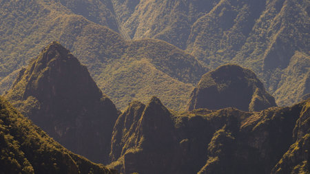 Machu Picchu from a distance, Peru.の写真素材
