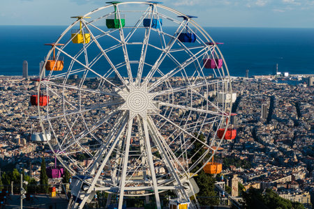 Parque d'Atracccions with Barcelona in the Backgroundの写真素材