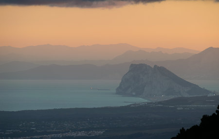 Rock of Gibraltar, Sunset Africa in the Backgroundの写真素材