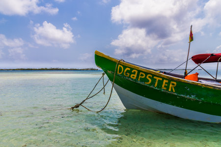 San blas islands, Panama. March 2018. A view of a boat in the sea in the san Blas Islands, Panama.のeditorial素材