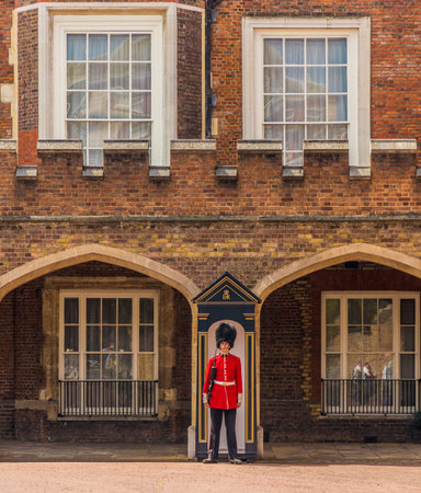 London. June 9 2018. A view of guards on Friary court by St James Palace.のeditorial素材