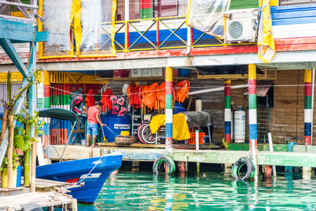 Bocas del toro Panama. March 2018. A view of one tof the boat jettys on the island of Bocas del toro in Panama.のeditorial素材