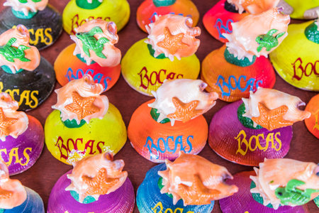 Bocas del toro Panama. March 2018. A view of typical tourist souvenirs being sold on the island of...