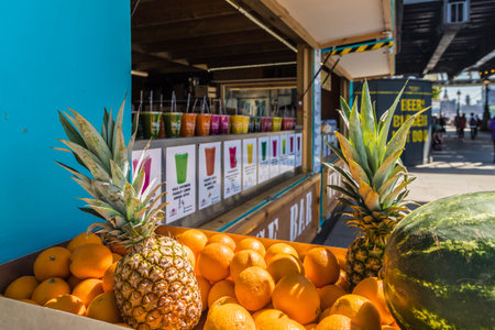 London. June 2018. A view of the juice bar along the south bank in Londonのeditorial素材