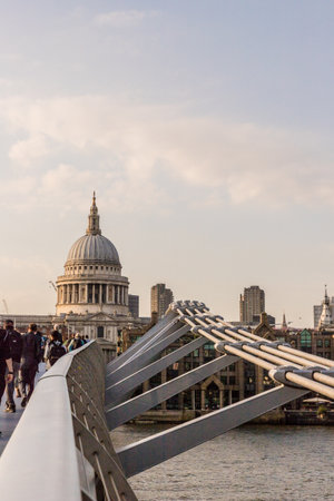 London. June 2018. A view of a st pauls cathedral from millenium bridge in London.の写真素材