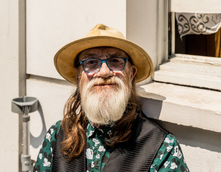 London. May 2018. A view of a mature man in the city of London in London.のeditorial素材