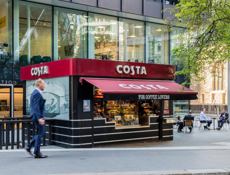 London. May 2018. A view of a Costa Coffee store in the City of london in London.のeditorial素材