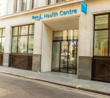London. May 2018. A view of a Bupa health centre in the City of london in London.のeditorial素材