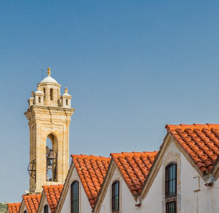 Omodos, Cyprus. May 2018. A view of the Timios Stavros Monastery in the traditional village Omodos in Cyprus.のeditorial素材