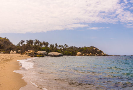 A scenic view in Tayrona National Park in Santa Marta in Colombiaの写真素材