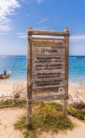 Tayrona National park, Santa Marta Colombia. April 2018. A view of information signage in Tayrona National Park in Santa Marta in Colombiaのeditorial素材