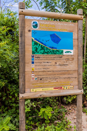 Tayrona National park, Santa Marta Colombia. April 2018. A view of information signage in Tayrona National Park in Santa Marta in Colombiaのeditorial素材