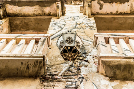 Cartagena Colombia. April 2018. A view of a street lantern in Getsemani in Cartagena Colombia