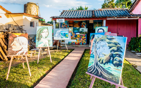 Varadero, Cuba. January 2018. A typical view of tourist souvenirs for sale in a street market in Varadero in Cubaのeditorial素材