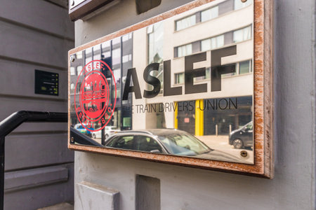 London. June 2018. A view of the sign outside the ASLEF office in Londonのeditorial素材