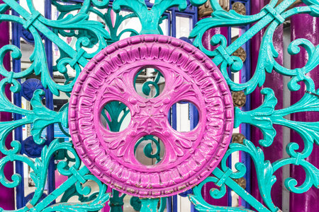 London. June 2018. A view of some of the ornate detail on the metal work in Smithfield meat market...