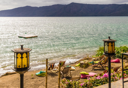 Lake Apoyo, Granada, Nicaragua. February 2018. A typical view from a bar on Apoyo lake Nicaraguaのeditorial素材