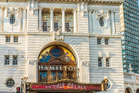 London. August 2018. A view of the hamilton theatre show at the Palace theatre in Victoria in Londonのeditorial素材