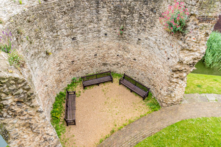 London. June 2018. A view of benches at the Barbican in londonのeditorial素材