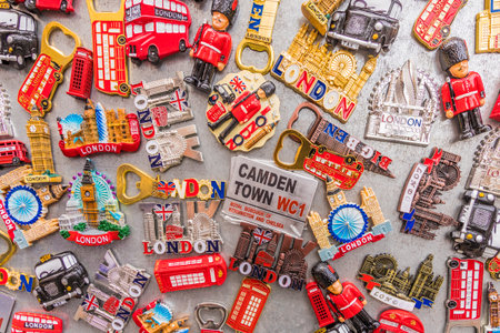 London. August 2018. A view of souvenirs for sale in Camden Market in london