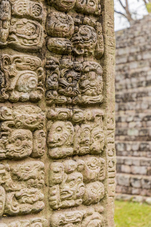 Copan Ruins, Honduras. February 2018. A view of an estela carving at the UNESCO world heritage site at Copan Ruins in Honduras.のeditorial素材