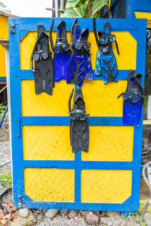 Punta Uva, Puerto Viejo, Costa Rica. March 2018. A view of snorkling equipment in Punta Uva in Costa Ricaのeditorial素材