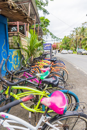 Punta Uva, Puerto Viejo, Costa Rica. March 2018. A view of bictcles for rent in Punta uva in Costa Ricaのeditorial素材