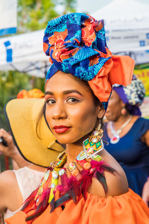 Panama City, Panama. March 2018. A view of a pretty fashion model in a square in Panama City in Panamaのeditorial素材