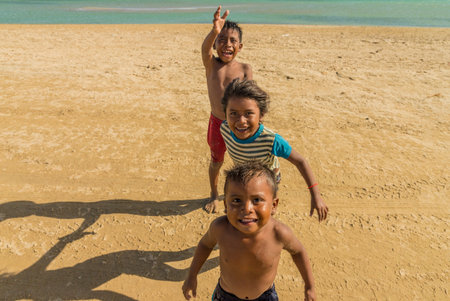 Cabo de la vela, La Guajira, Colombia. April 2018. A view local childrenon the beach in Cabo de la Vela in Colombiaのeditorial素材