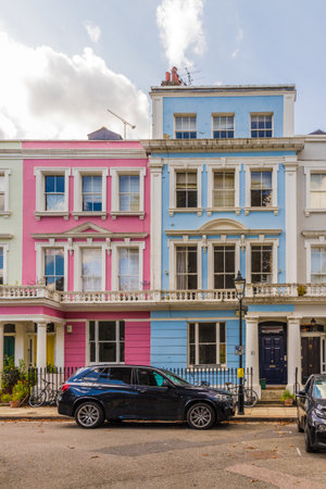 London. August 2018. A view of colorful houses in Regents park in Londonのeditorial素材
