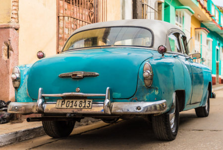 Trinidad Cuba. January 2018. A view of a vintage car in Trinidad, Cubaのeditorial素材