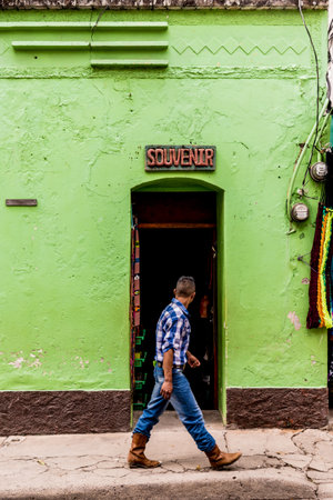 Copan Town, Copan, Honduras. February 2018. A typical view of a souvenir store in Copan Town in Hondurasのeditorial素材